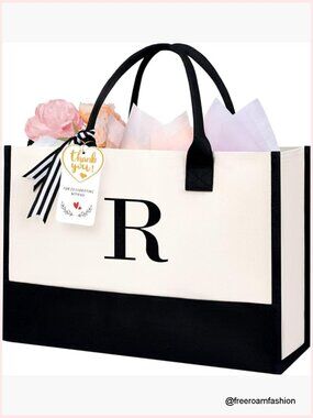 Personalized Monogrammed Tote Bag, Large Capacity, Recycled Material